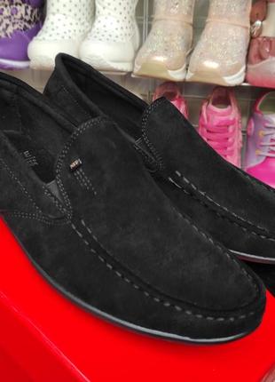 Школьные черные туфли, мокасины  замшевые (эко) для мальчика подростковые1 фото