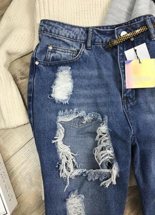 Шииикарні,щільні з рваностями ,джинси мом на високій посадці від missquided 💣💣💣2 фото