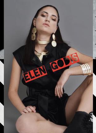Чорний стильний ромпер/з французького атласу/комбінезон з шортами від дизайнера elen godis2 фото