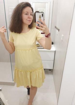 Платье футболка ярусное летнее желтое лимонное