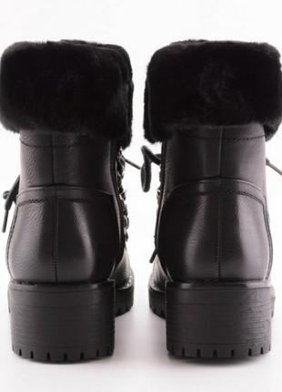 Стильные черные зимние сапоги ботинки с опушкой шнуровка хит новинка тёплые3 фото