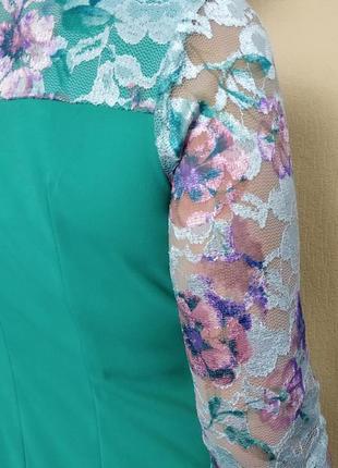 Коктейльне плаття-футляр м'ятного кольору з мереживом7 фото