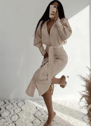 Zara сукня сорочка об'ємна з поясом колір ванільний4 фото