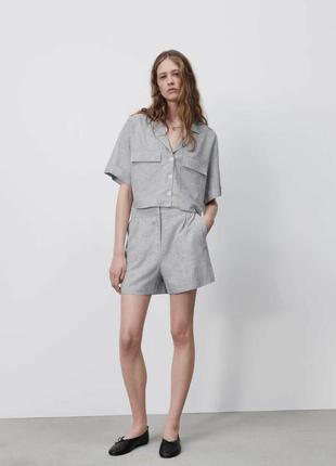 Zara натуральная базовая льняная супер оверсайз рубашка в полоску топ блуза футболка 100% лен s xs m2 фото