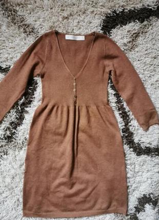 Платье миди карамельное коричневое  zara трикотаж