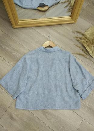 Zara натуральная базовая льняная супер оверсайз рубашка в полоску топ блуза футболка 100% лен s xs m7 фото