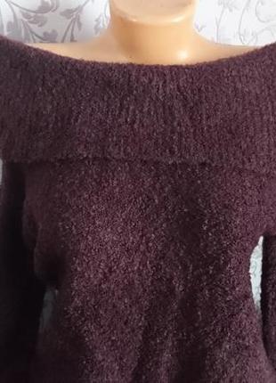 Буклированый подовжений светр-туніка кольору марсала1 фото