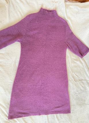 Платье ангора фиолетовое, рукав укороченный, с мелким фиолетовым люрексом7 фото