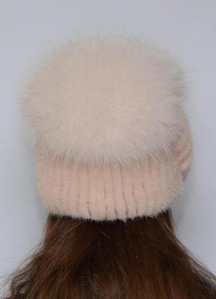 Женская зимняя норковая шапка спираль жемчуг3 фото