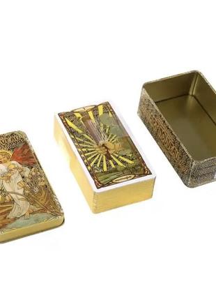 Карти таро золоте таро ар нуво ( golden art nouveau tarot). із золотим зрізом у бляшаній коробочці.2 фото