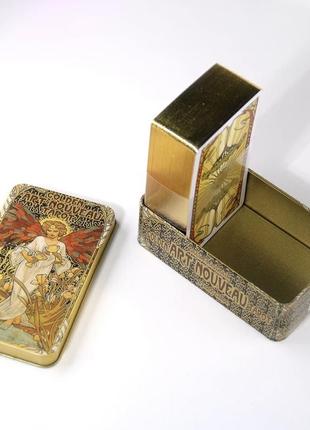 Карти таро золоте таро ар нуво ( golden art nouveau tarot). із золотим зрізом у бляшаній коробочці.4 фото