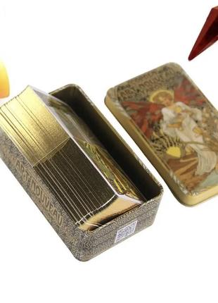 Карти таро золоте таро ар нуво ( golden art nouveau tarot). із золотим зрізом у бляшаній коробочці.1 фото