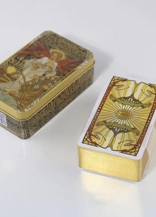Карти таро золоте таро ар нуво ( golden art nouveau tarot). із золотим зрізом у бляшаній коробочці.6 фото
