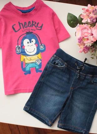 Комплект на літо футболка + джинсові шорти на малюка 18-24 міс