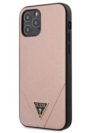 Оригинальный чехол guess saffiano triangle metal logo для iphone 12 pro max pink