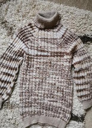 Свитер платье шерсть бежевое в косы ручная работа5 фото