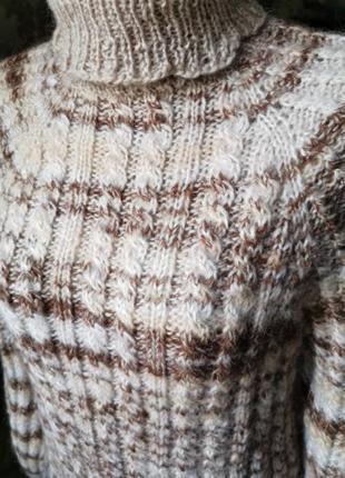 Свитер платье шерсть бежевое в косы ручная работа4 фото