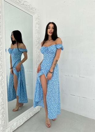 🎨4 кольори! чарівна жіноча сукня блакитна голуба голубая міді миди женская в квіти