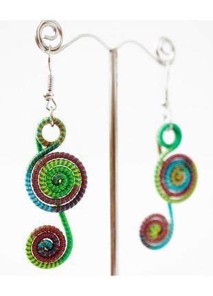 Сережки плетені "спіралька" №5 зелені