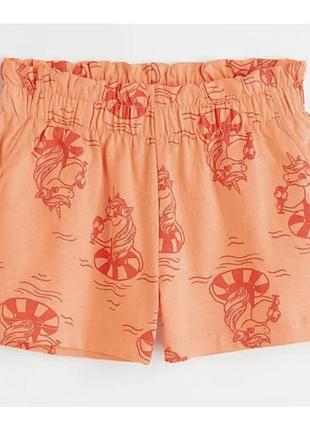 Яскраві стильні бавовняні шорти з єдинорогами для дівчинки 7-8р h&m