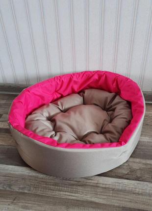 Лежак для собак та котів 40х50см лежанка для невеликих собак бежевий з рожевим