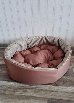 Лежак для собак та котів 40х30см лежанка для маленьких собак та цуценят колір мокко з бежевим