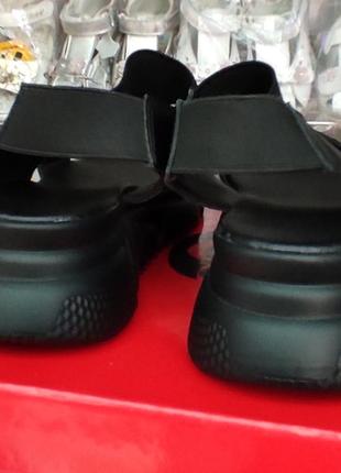 Черные кожаные босоножки женские на полную стопу , резинки5 фото