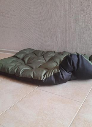 Лежак для собак 63х105см лежанка матрац для великих порід двосторонній колір хакі з чорним6 фото