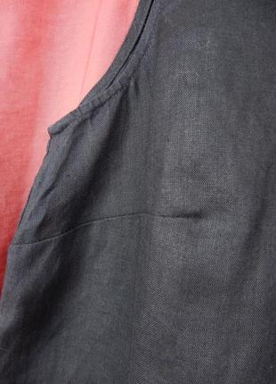 Стильная льняная удлиненная блуза туника без рукавов из льна лен брендовая сток с разрезами7 фото