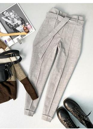 Стильные серые брюки со стрелками и поясом next