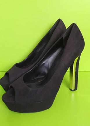 Чёрные туфли открытый носок на высоком каблуке, 372 фото