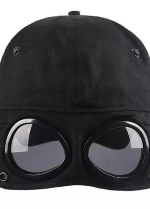 Кепка бейсболка hande made (c.p. company) с маской солнцезащитные очки черная, унисекс