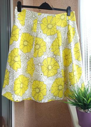 Супер красивая яркая юбка миди клиньями из натуральной ткани в цветочный принт