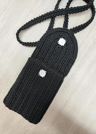 Клатч вязаный, сумка для телефона, вязаный чехол для телефона, сумка-кроше, мини сумка