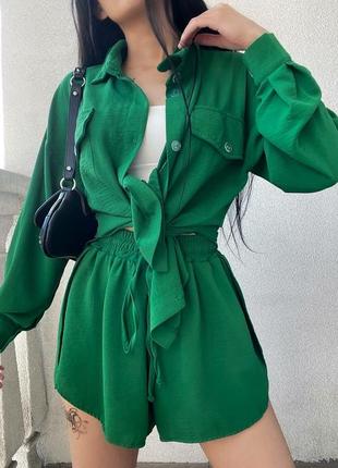 🎨4 цвета! шикарный женский легкий костюм зеленый женский шорты рубашка шорты рубашка2 фото