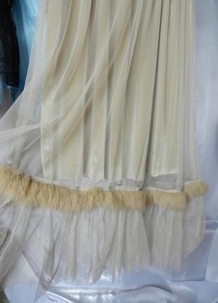 ⛔✅шикарная юбка велюр сверху сетка евро фатин с воланом бахрома натуральный мех3 фото