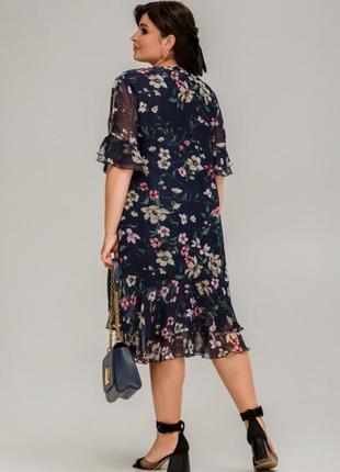 Платье летнее шифоновое прямое цветочное на подкладке с воланами и поясом6 фото