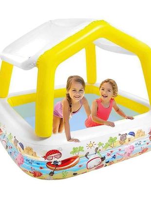 Бассейн детский надувной intex с крышей навесом для детей воды дома и дачи маленький резиновый 157х157х122 см4 фото