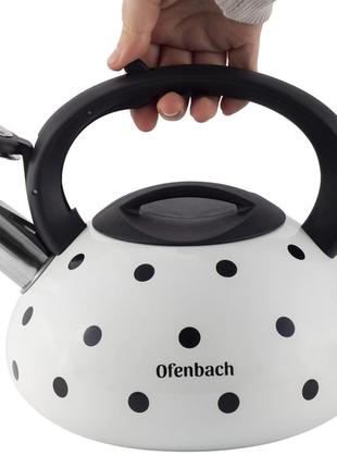 Чайник ofenbach білий 2.5 л з неіржавкої сталі зі свистком і нейлоновою ручкою для індукції й газу km-100301 "kg"8 фото