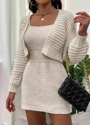 Актуальный вязаный трендовый сарафан платье кроше shein