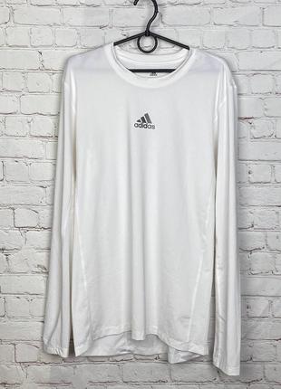 Белый спортивный мужской лонгслив футболка с длинным рукавом adidas techfit climawarm white gu7334