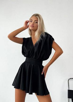 Стильний комбінезон сукня об'ємний верх комбез короткий чорний блакитний рожевий фіолетовий плаття