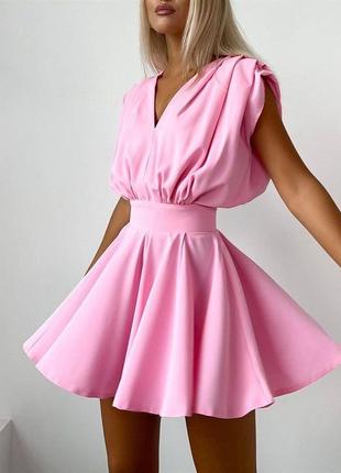 Стильное комбинезон платье объемный верх комбез короткий черный голубой розовый фиолетовый платье3 фото