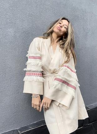 Світле льняне кімоно в стилі етно simmishop.handmade