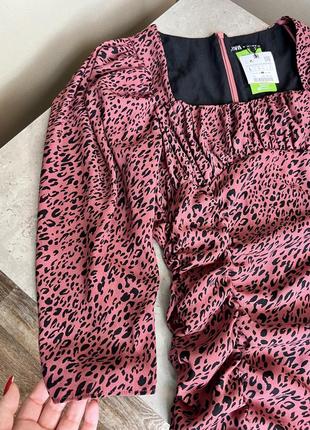 Нове плаття zara леопардове з квадратним вирізом бордове мініплаття чорне збирання повсякденне волан л (l)1 фото