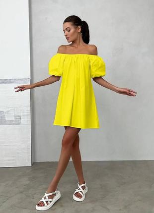 Стильное легкое мини платье свободного кроя широкое с открытыми плечами короткое объемное рукав платье желтое синие зеленоватое фиолетовое6 фото