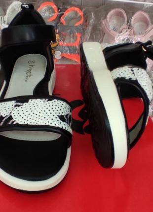 Босоножки сандалии для девочки черные с белым ( уценка)5 фото
