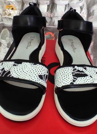 Босоножки сандалии для девочки черные с белым ( уценка)7 фото