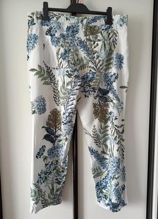 Стильні натуральні брюки штани батал льон-котон в квітковий принт4 фото