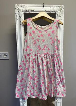 Летнее платье с сердечками сарафан h&amp;m 8-10р в сердечки стильное летнее платье с сердцами розовыми1 фото